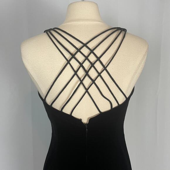 Vintage Cocktail Dress Size 10 Black Velvet Short Mini Strappy Party 90s Y2K - Picture 7 of 16